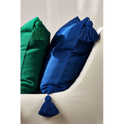 H & M - Poszewka na poduszkę zdobiona frędzlami - Niebieski ze sklepu H&M w kategorii Poszewki na poduszki - zdjęcie 171502802