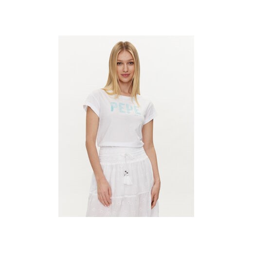 Pepe Jeans T-Shirt Janet PL505836 Biały Regular Fit ze sklepu MODIVO w kategorii Bluzki damskie - zdjęcie 171504124