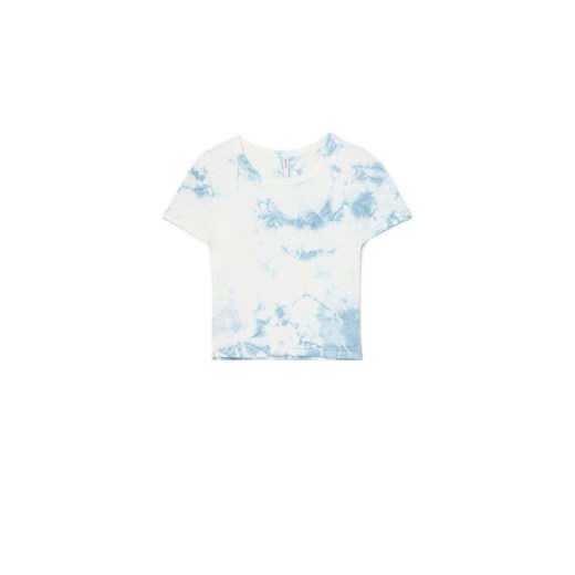 Cropp - Biały T-shirt z niebieskim printem - niebieski ze sklepu Cropp w kategorii Bluzki damskie - zdjęcie 171512840