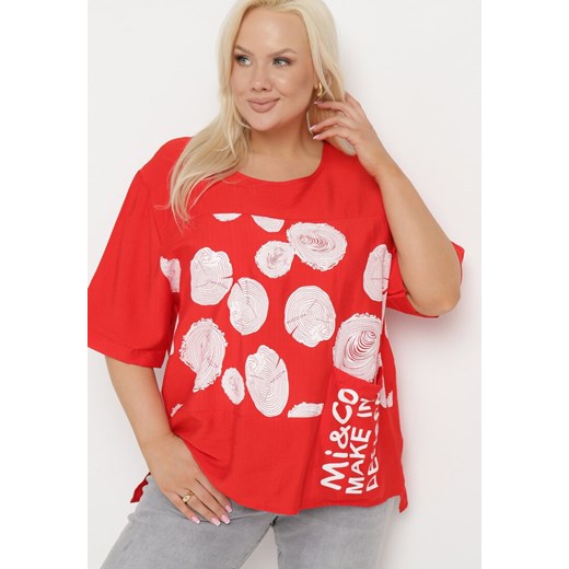 Czerwony Bawełniany T-shirt z Nadrukiem i Kieszonką Lovelina L promocyjna cena Born2be Odzież
