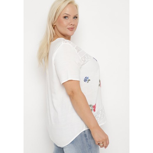 Niebieska T-shirt Bluzka z Krótkim Rękawem z Ozdobnym HaftemTesagia XL Born2be Odzież promocyjna cena