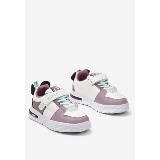 Biało-Fioletowe Buty Sportowe Sneakersy ze Świecącymi Ledami Rzepem i Skórzaną 28 born2be.pl