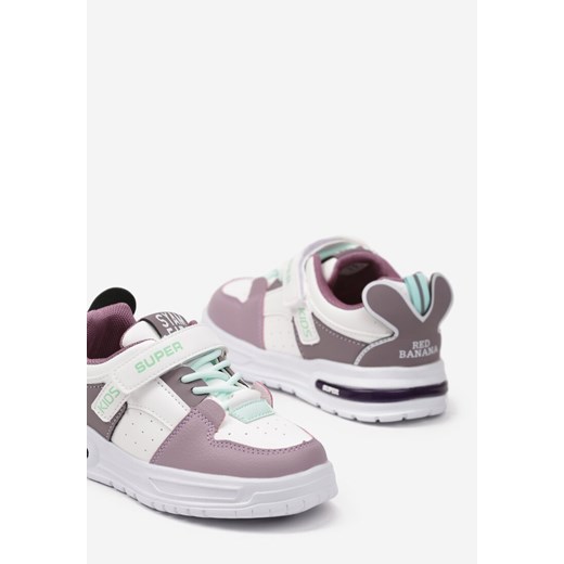 Biało-Fioletowe Buty Sportowe Sneakersy ze Świecącymi Ledami Rzepem i Skórzaną 28 born2be.pl
