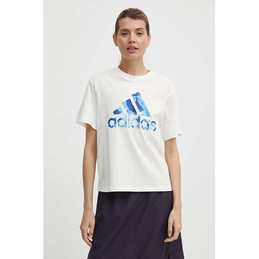 adidas t-shirt bawełniany damski kolor beżowy IS4258 ze sklepu ANSWEAR.com w kategorii Bluzki damskie - zdjęcie 171521221