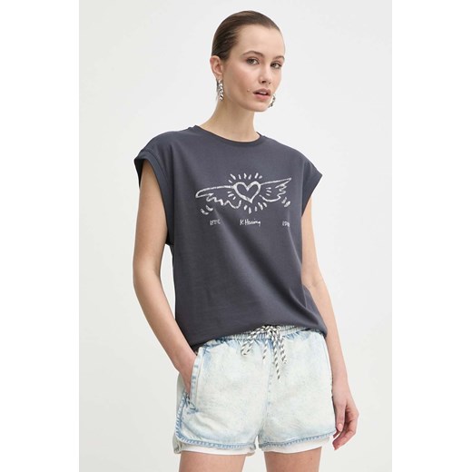 Miss Sixty t-shirt bawełniany x Keith Haring damski kolor szary 6L1SJ2400000 ze sklepu ANSWEAR.com w kategorii Bluzki damskie - zdjęcie 171521242