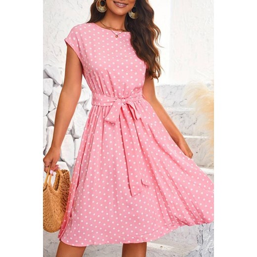 Sukienka różowa IVET mini na wiosnę z krótkim rękawem 