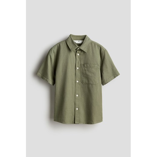 H & M - Bawełniana koszula z krótkim rękawem - Zielony H & M 140 (9-10Y) H&M