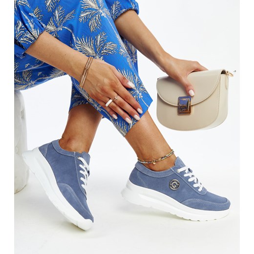 Niebieskie skórzane sneakersy na platformie Helja ze sklepu gemre w kategorii Buty sportowe damskie - zdjęcie 171525052