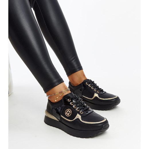 Czarne skórzane sneakersy na platformie Huduna ze sklepu gemre w kategorii Buty sportowe damskie - zdjęcie 171525161
