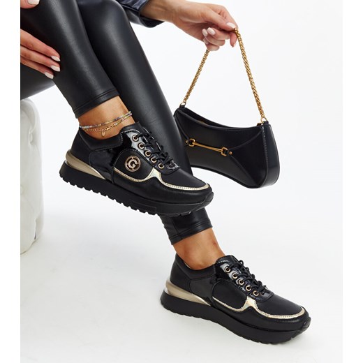Gemre buty sportowe damskie sneakersy czarne na wiosnę na platformie sznurowane 