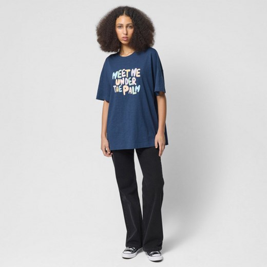Damski t-shirt oversize z nadrukiem Outhorn OTHWSS24TTSHF1512 - granatowy ze sklepu Sportstylestory.com w kategorii Bluzki damskie - zdjęcie 171526133