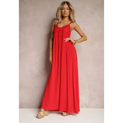Czerwona Rozkloszowana Sukienka z Wiskozy w Stylu Boho na Ramiączkach Zofielle ze sklepu Renee odzież w kategorii Sukienki - zdjęcie 171527051