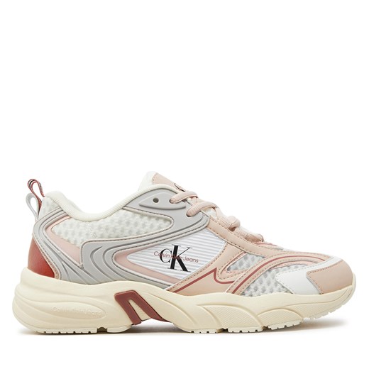 Sneakersy Calvin Klein Jeans Retro Tennis Low Lace Mh Ml Met YW0YW01373 White/Whisper Pink/Cedar Wood 02S ze sklepu eobuwie.pl w kategorii Buty sportowe damskie - zdjęcie 171532073