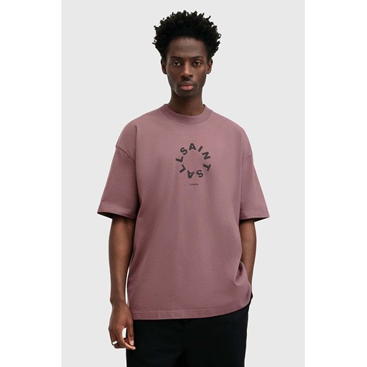 AllSaints t-shirt bawełniany TIERRA SS CREW męski kolor fioletowy z nadrukiem L ANSWEAR.com