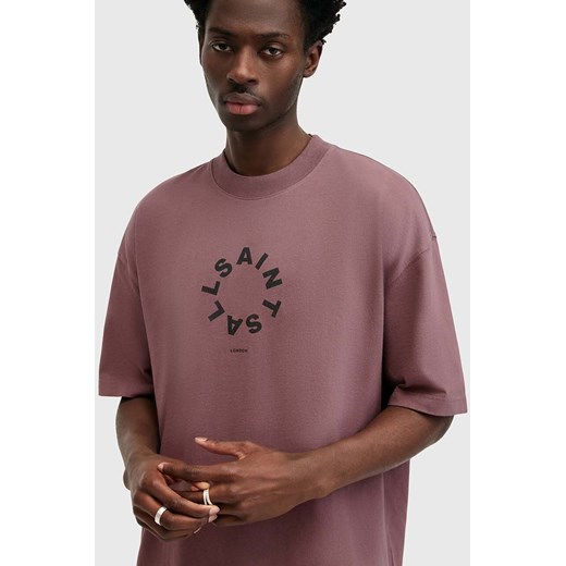 AllSaints t-shirt bawełniany TIERRA SS CREW męski kolor fioletowy z nadrukiem S ANSWEAR.com