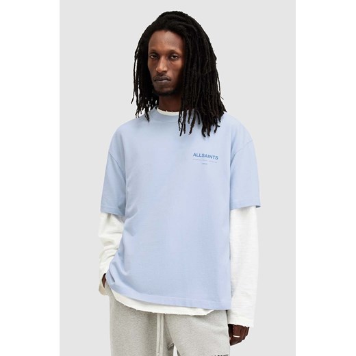 AllSaints t-shirt bawełniany ACCESS SS CREW męski kolor niebieski z nadrukiem M038PA ze sklepu ANSWEAR.com w kategorii T-shirty męskie - zdjęcie 171535923