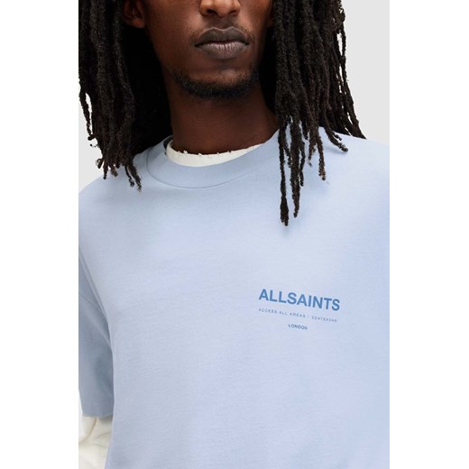 AllSaints t-shirt bawełniany ACCESS SS CREW męski kolor niebieski z nadrukiem XL ANSWEAR.com