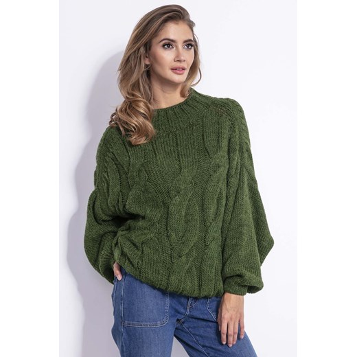 Sweter damski oversize oliwkowy z półgolfem Fobya Fobya L/XL wyprzedaż 5.10.15