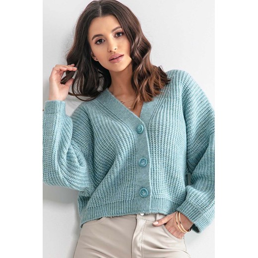 Damski rozpinany sweter oversize Fobya niebieski Fobya S/M 5.10.15 promocyjna cena