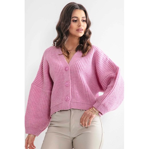 Damski rozpinany sweter oversize Fobya różowy Fobya L/XL 5.10.15