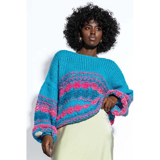 Kolorowy sweter damski z dzianiny Fobya niebieski ze sklepu 5.10.15 w kategorii Swetry damskie - zdjęcie 171537010