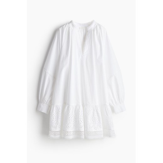 H & M - Sukienka z haftem angielskim - Biały H & M M H&M