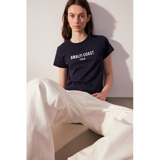 H & M - Dopasowany T-shirt bawełniany - Niebieski ze sklepu H&M w kategorii Bluzki damskie - zdjęcie 171537433