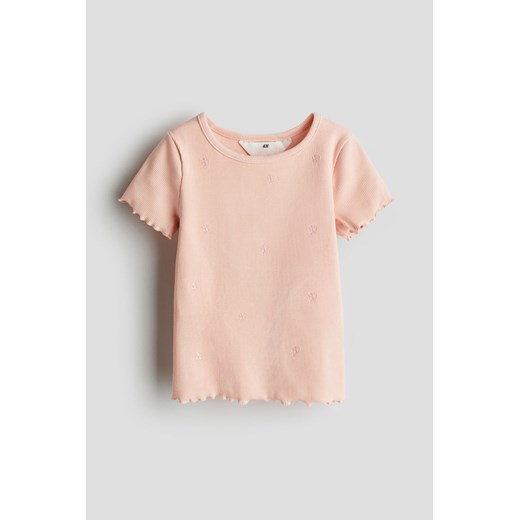 H & M - T-shirt w prążki z falbankami - Pomarańczowy H & M 140 (8-10Y) H&M