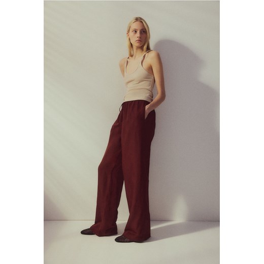 H & M - Spodnie bez zapięcia z domieszką lnu - Beżowy ze sklepu H&M w kategorii Spodnie damskie - zdjęcie 171537572