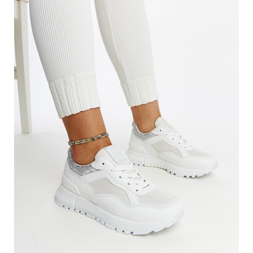Białe sneakersy na platformie z brokatem Evelia ze sklepu gemre w kategorii Buty sportowe damskie - zdjęcie 171541380