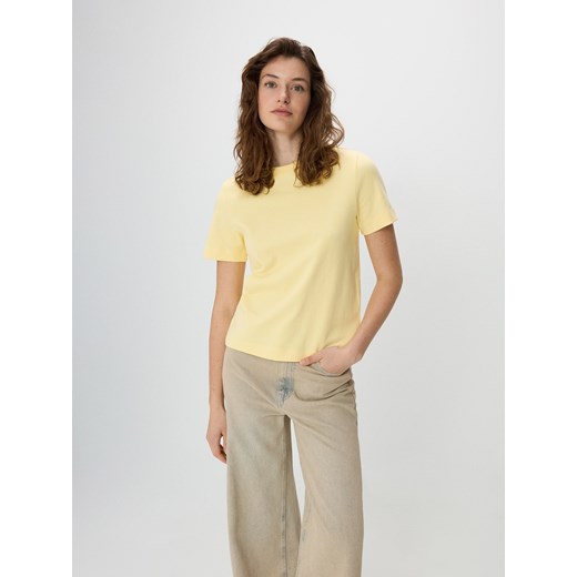 Reserved - T-shirt z merceryzowanej bawełny - jasnożółty ze sklepu Reserved w kategorii Bluzki damskie - zdjęcie 171543673