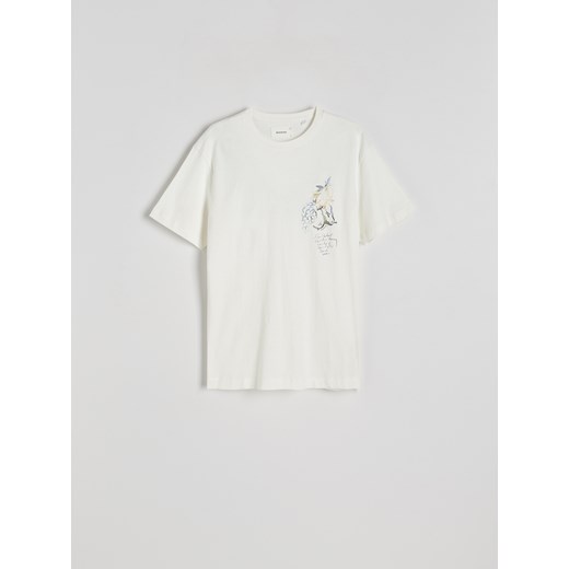 Reserved - T-shirt regular z nadrukiem - złamana biel Reserved M Reserved