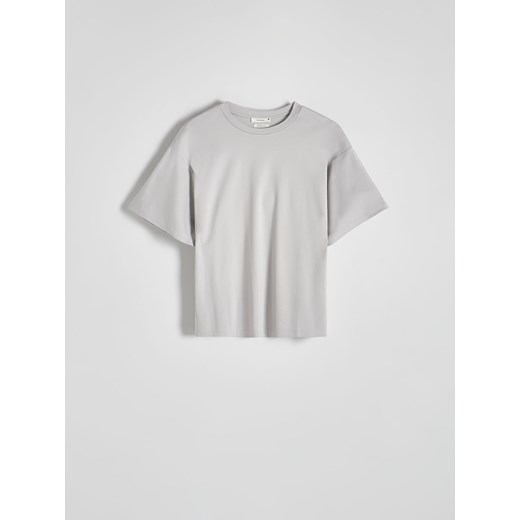 Reserved - T-shirt oversize z merceryzowanej bawełny - jasnoszary ze sklepu Reserved w kategorii Bluzki damskie - zdjęcie 171544202