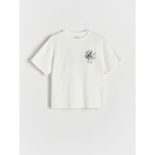 Reserved - T-shirt oversize z nadrukiem - złamana biel ze sklepu Reserved w kategorii T-shirty chłopięce - zdjęcie 171547282