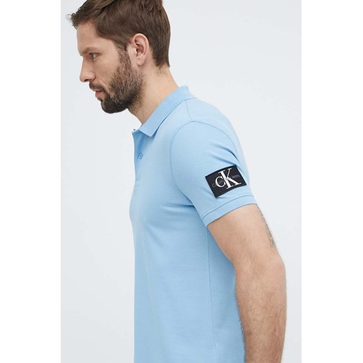 Calvin Klein Jeans polo bawełniane kolor niebieski gładki ze sklepu ANSWEAR.com w kategorii T-shirty męskie - zdjęcie 171552783