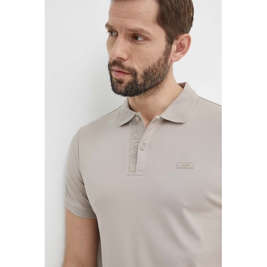 Calvin Klein polo bawełniane kolor szary gładki ze sklepu ANSWEAR.com w kategorii T-shirty męskie - zdjęcie 171552892