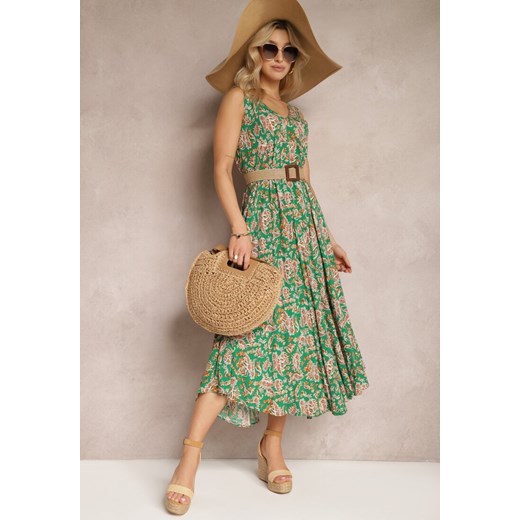 Zielona Rozkloszowana Sukienka na Lato Ozdobiona Wzorem Paisley Kiola ze sklepu Renee odzież w kategorii Sukienki - zdjęcie 171553122