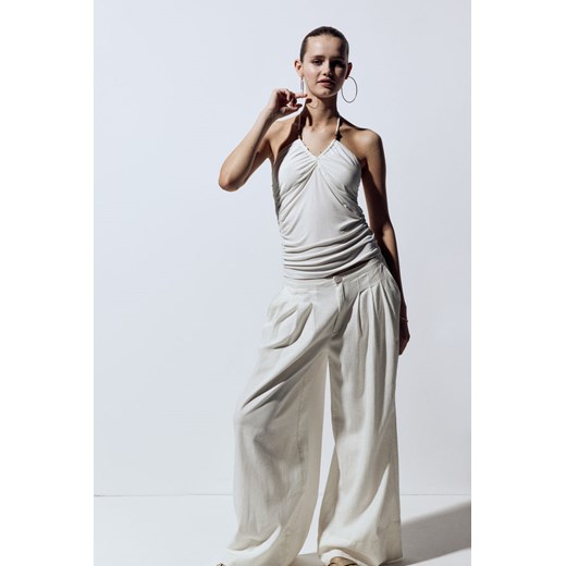 H & M - Eleganckie spodnie z domieszką lnu - Biały ze sklepu H&M w kategorii Spodnie damskie - zdjęcie 171553391