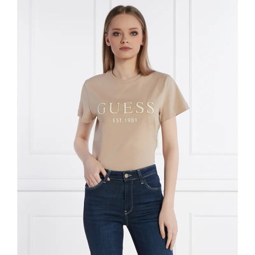 Bluzka damska Guess z krótkim rękawem z napisami z okrągłym dekoltem 