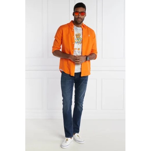 Pomarańczowy koszula męska Polo Ralph Lauren z długim rękawem lniana 