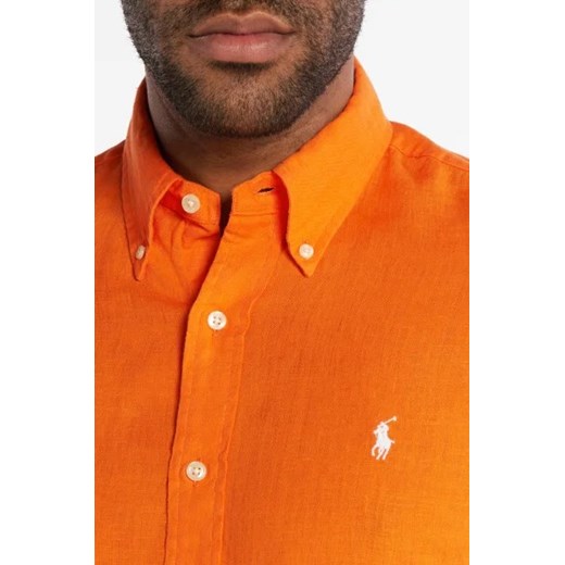 Koszula męska Polo Ralph Lauren lniana pomarańczowy z klasycznym kołnierzykiem 