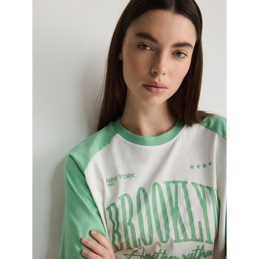 Reserved - T-shirt z nadrukiem - jasnozielony ze sklepu Reserved w kategorii Bluzki damskie - zdjęcie 171556630
