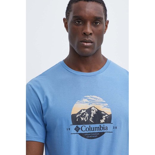 Columbia t-shirt bawełniany Path Lake męski kolor niebieski z nadrukiem 1934814 ze sklepu ANSWEAR.com w kategorii T-shirty męskie - zdjęcie 171558210
