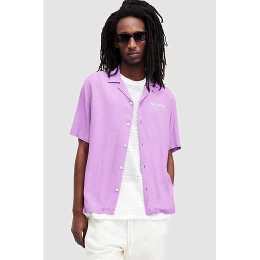 AllSaints koszula ACCESS SS SHIRT męska kolor fioletowy relaxed M064SA ze sklepu ANSWEAR.com w kategorii Koszule męskie - zdjęcie 171558392