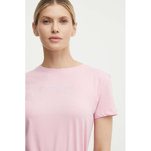 Guess t-shirt SKYLAR damski kolor różowy V4GI09 J1314 ze sklepu ANSWEAR.com w kategorii Bluzki damskie - zdjęcie 171559051