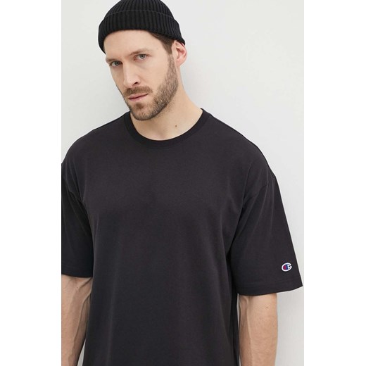 Champion t-shirt bawełniany męski kolor czarny gładki 220017 ze sklepu ANSWEAR.com w kategorii T-shirty męskie - zdjęcie 171559164