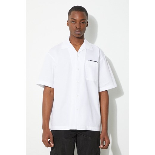 Carhartt WIP koszula bawełniana S/S Link Script Shirt męska kolor biały relaxed I033026.00AXX ze sklepu PRM w kategorii Koszule męskie - zdjęcie 171560003