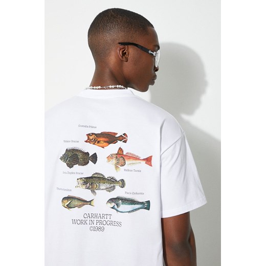Carhartt WIP t-shirt bawełniany S/S Fish T-Shirt męski kolor biały z nadrukiem I033120.02XX ze sklepu PRM w kategorii T-shirty męskie - zdjęcie 171560520