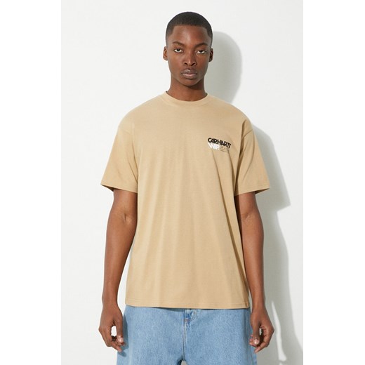 Carhartt WIP t-shirt bawełniany S/S Contact Sheet T-Shirt męski kolor beżowy z nadrukiem I033178.1YAXX ze sklepu PRM w kategorii T-shirty męskie - zdjęcie 171560524