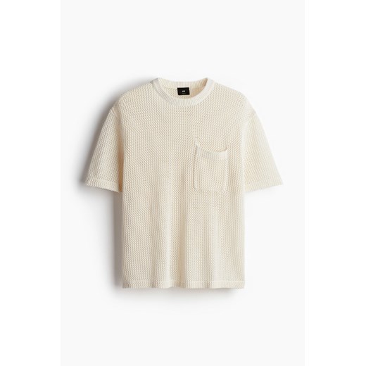 H & M - T-shirt z ażurowej dzianiny Loose Fit - Biały H & M S H&M
